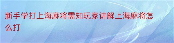 新手学打上海麻将需知玩家讲解上海麻将怎么打