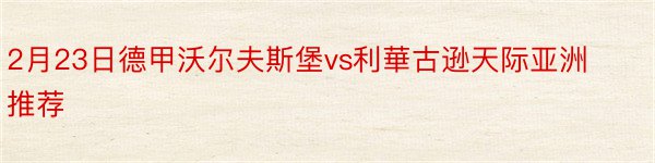 2月23日德甲沃尔夫斯堡vs利華古逊天际亚洲推荐