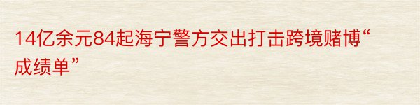 14亿余元84起海宁警方交出打击跨境赌博“成绩单”